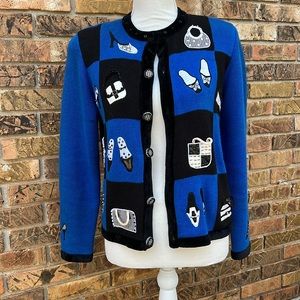 👠 Vintage BEREK Handbags and Heels Royal Blue, Black and White Sweater